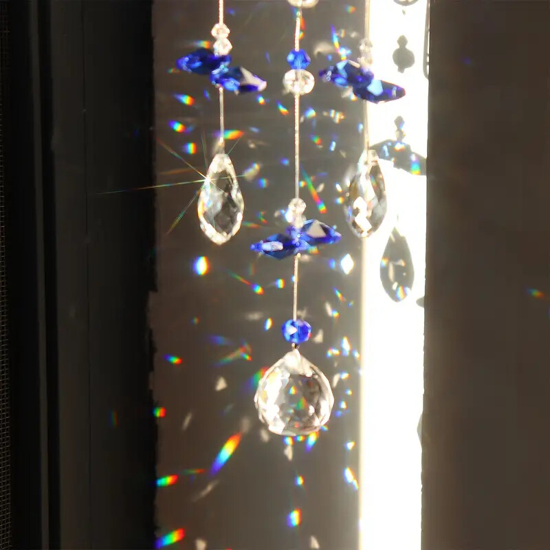 1 gab Dabīgs kristāls, Blue Devil`s Eye Kristāla bumba, Prismas aizkars Varavīksnes rotāts kulons, viesistabas dārzs Soul kulons