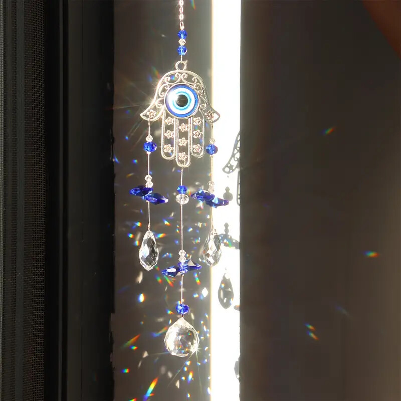 1 gab Dabīgs kristāls, Blue Devil`s Eye Kristāla bumba, Prismas aizkars Varavīksnes rotāts kulons, viesistabas dārzs Soul kulons