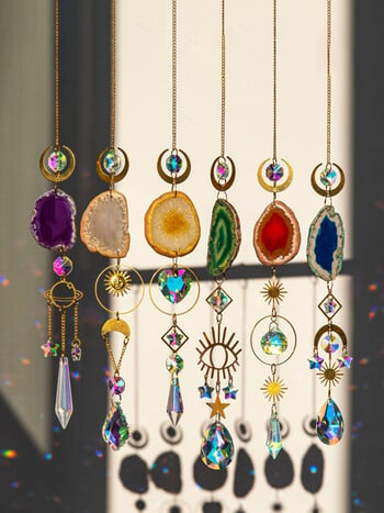 Crystal Sun Catcher Colorful Agate Rainbow Maker Βιτρώ Evil Eye Sun Moon Window Prism for Garden Home Decoration