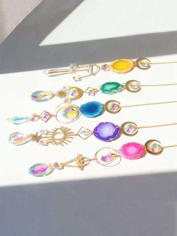 Crystal Sun Catcher Colorful Agate Rainbow Maker Βιτρώ Evil Eye Sun Moon Window Prism for Garden Home Decoration