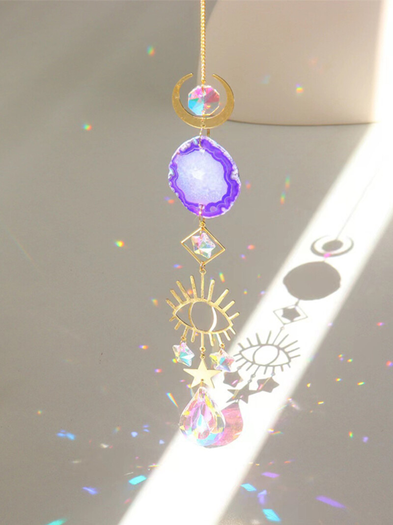 Crystal Sun Catcher Šareni ahat Rainbow Maker Vitraji Evil Eye Sun Moon Window Viseća prizma za vrt Uređenje doma