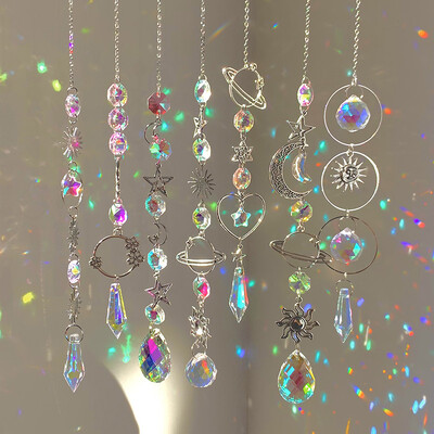 Висяща кристална висулка Градина Suncatcher Wind Chimes Rainbow Prism Crystal Chain for Window Drop Bell Christmas Tree Home Decor