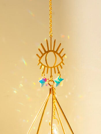 Evil Eye Crystal Suncatcher Rhombus with Sun and Crystal Beads Winner Chimes for Outdoor Garden Suncatcher Διακοσμητικά αυτοκινήτου