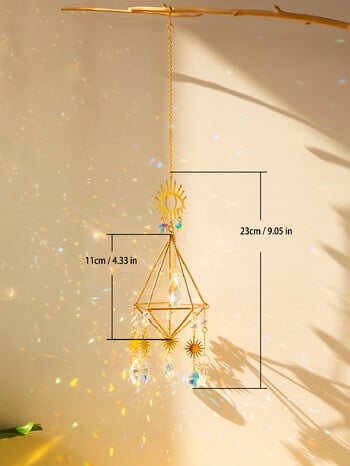 Evil Eye Crystal Suncatcher Rhombus with Sun and Crystal Beads Winner Chimes for Outdoor Garden Suncatcher Διακοσμητικά αυτοκινήτου