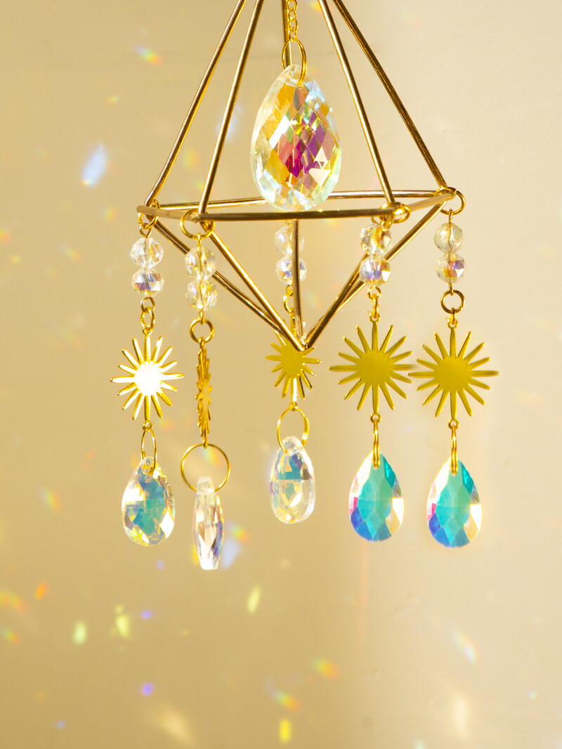 Evil Eye Kristalni hvatač sunca Romb sa suncem i kristalnim perlama Prozorska zvona za vjetar za vanjski vrt Ukrasi za automobile hvatač sunca