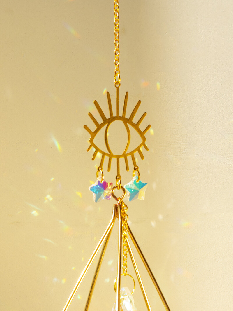 Evil Eye Kristalni hvatač sunca Romb sa suncem i kristalnim perlama Prozorska zvona za vjetar za vanjski vrt Ukrasi za automobile hvatač sunca