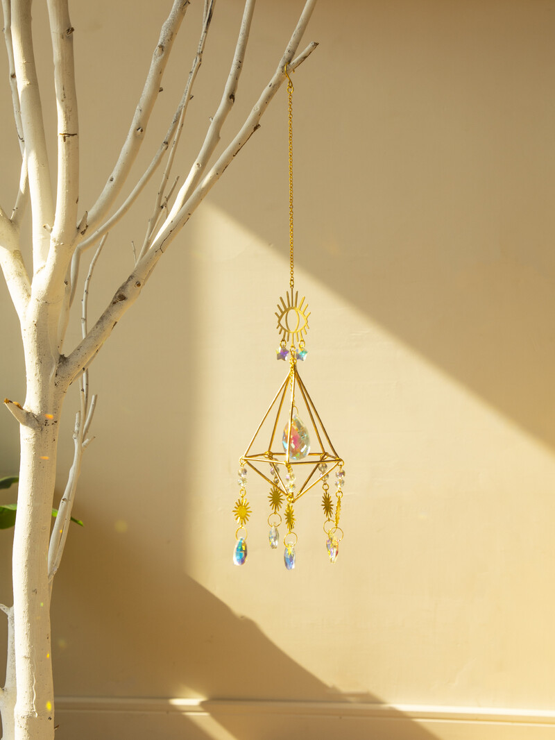 Evil Eye Kristalni hvatač sunca Romb sa suncem i kristalnim perlama Prozorska zvona za vjetar za vanjski vrt Ukrasi za automobile hvatač sunca