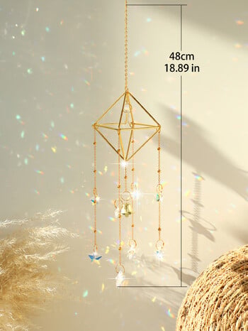 Rhombus Crystal Sun Catcher με Κουδούνι και Αστέρι Ανεμομηχανές για Κήπος Suncatcher Διακοσμήσεις εξωτερικού χώρου Διακοσμητικά αυτοκινήτου Χειροτεχνίες Δώρο