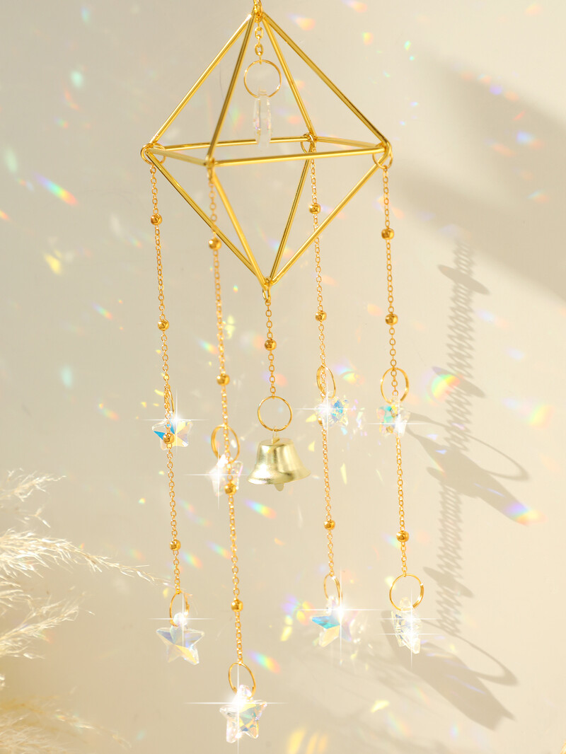 Rombist kristallist päikesepüüdja kella ja täheakna tuulekelladega aia päikesepüüdjale Väliskaunistused Autode kaunistused Käsitöö kingitus