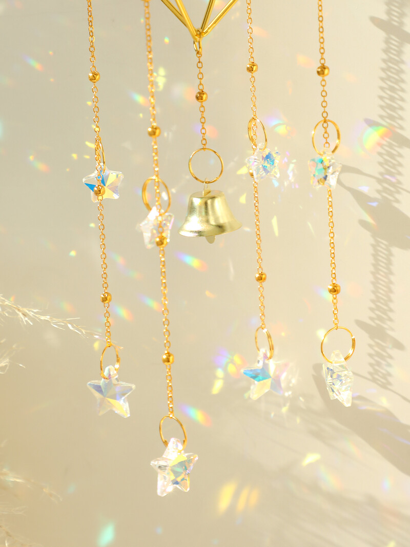 Rombist kristallist päikesepüüdja kella ja täheakna tuulekelladega aia päikesepüüdjale Väliskaunistused Autode kaunistused Käsitöö kingitus