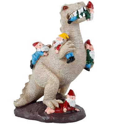 Dārza dinozauru skulptūra āra dinozauri, kas ēd rūķi, statujas sveķu figūriņas mākslas dekori iekštelpu āra mājas dekorēšanai