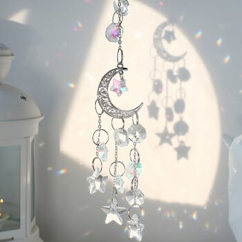 Ασημί Suncatcher Κρυστάλλινο Moon Lotus Chakra Κρεμαστό Διακόσμηση Sun Catcher Rainbow Maker Βιτρώ Δώρο διακόσμησης εξωτερικού χώρου κήπου