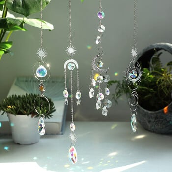 Ασημί Suncatcher Κρυστάλλινο Moon Lotus Chakra Κρεμαστό Διακόσμηση Sun Catcher Rainbow Maker Βιτρώ Δώρο διακόσμησης εξωτερικού χώρου κήπου