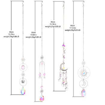 Ασημί Suncatcher Κρυστάλλινο Moon Lotus Chakra Κρεμαστό Διακόσμηση Sun Catcher Rainbow Maker Βιτρώ Δώρο διακόσμησης εξωτερικού χώρου κήπου