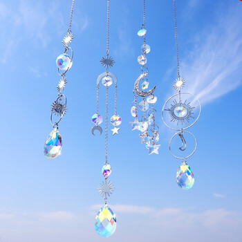 Ασημί Suncatcher Κρυστάλλινο Moon Lotus Chakra Κρεμαστό Διακόσμηση Sun Catcher Rainbow Maker Βιτρώ Δώρο διακόσμησης εξωτερικού χώρου κήπου