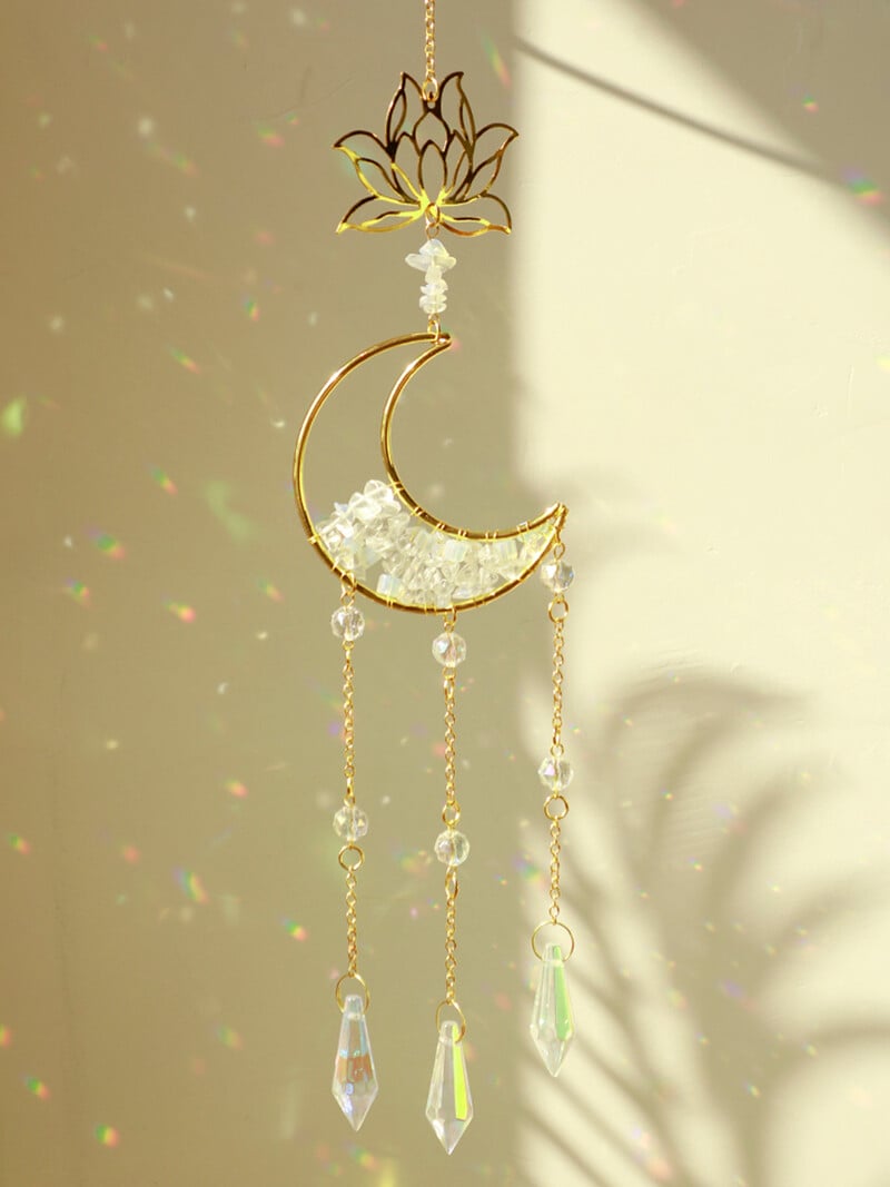 Saules ķērējs Lotus Moon kristāla vēja zvana saules ķērējs logam piekārtam varavīksnes izgatavotājam Gaismas ķērājam dārza rotājuma dāvanas