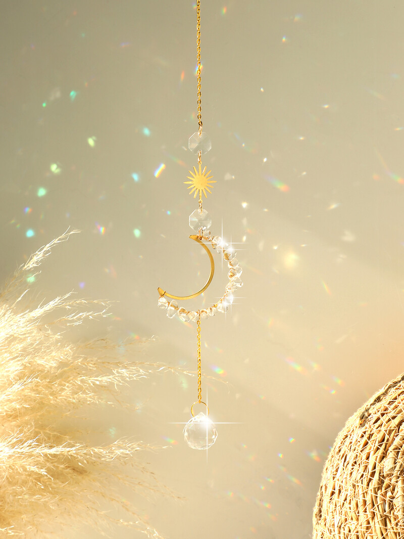 Prozorske prizme hvatač sunca Kristalni privjesak Duga Vintage zvončići vjetra Mjesec Sunce Viseći vrtni hvatač svjetla Poklon za uređenje doma
