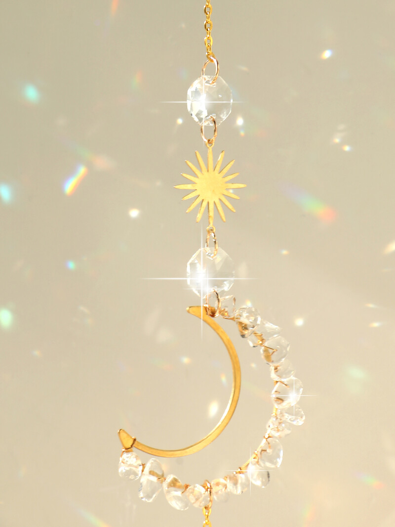 Prozorske prizme hvatač sunca Kristalni privjesak Duga Vintage zvončići vjetra Mjesec Sunce Viseći vrtni hvatač svjetla Poklon za uređenje doma