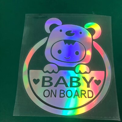 „Baby On Board“ šviesą atspindintis automobilio ir motociklo lipdukas – patvarus PVC, animacinis saugos įspėjimo lipdukas, skirtas langams