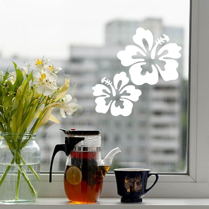 4 lista naljepnica za automobile cvijeta hibiskusa, velike naljepnice za automobile, 6 komada havajskog cvijeta, samoljepljiva oprema za automobile, zaštita od sunca
