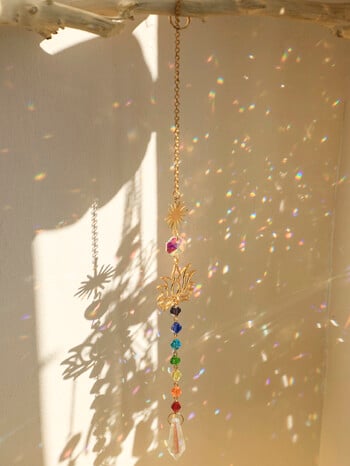 Golden Lotus Suncatcher Βιτρώ Κρυστάλλινο Sun Catcher Εξωτερική διακόσμηση Πρίσμα Chakras Rainbow Maker Κρεμαστά διακοσμητικά κήπου