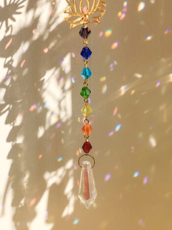 Golden Lotus Suncatcher Βιτρώ Κρυστάλλινο Sun Catcher Εξωτερική διακόσμηση Πρίσμα Chakras Rainbow Maker Κρεμαστά διακοσμητικά κήπου