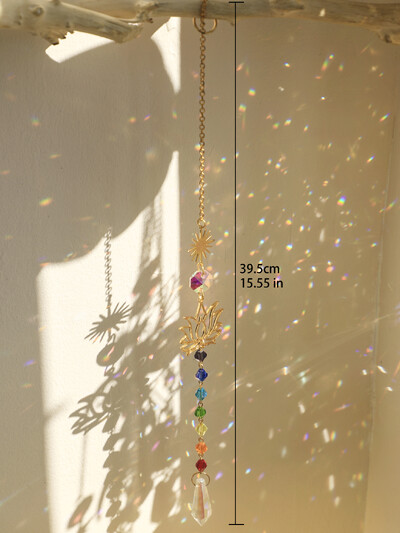 Golden Lotus Suncatcher vitrāžas kristāla saules ķērējs āra dekors prizmas čakras varavīksnes veidotājs dārza piekārtie dekori