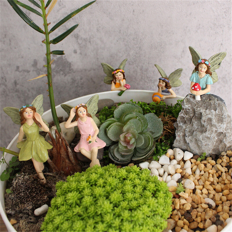 Piecdaļīgs ziedu pasaku dārza spraudņa komplekts, ainavas statuja podos, piecas puķu pasaku māsas mīl viena otru, silts dārzs