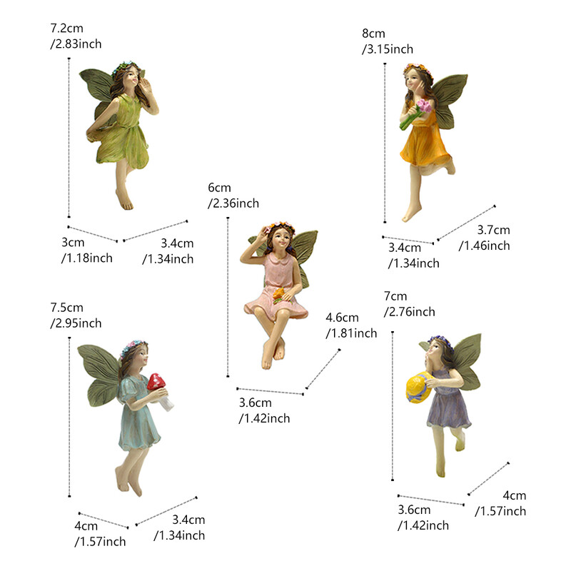 Piecdaļīgs ziedu pasaku dārza spraudņa komplekts, ainavas statuja podos, piecas puķu pasaku māsas mīl viena otru, silts dārzs