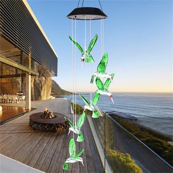 PAMNNY 7 Ηλιακό φως LED Wind Chime Hummingbird με αλλαγή χρώματος Αδιάβροχα φωτιστικά εξωτερικού χώρου για διακόσμηση κήπου αυλής