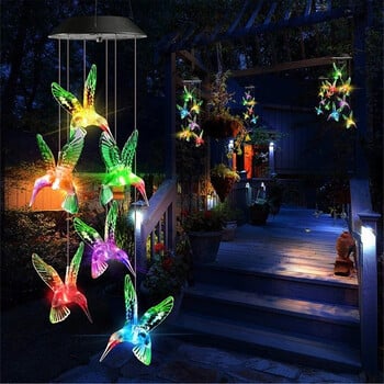 PAMNNY 7 Ηλιακό φως LED Wind Chime Hummingbird με αλλαγή χρώματος Αδιάβροχα φωτιστικά εξωτερικού χώρου για διακόσμηση κήπου αυλής