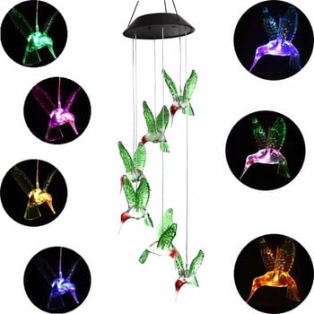 PAMNNY 7 Ηλιακό φως LED Wind Chime Hummingbird με αλλαγή χρώματος Αδιάβροχα φωτιστικά εξωτερικού χώρου για διακόσμηση κήπου αυλής