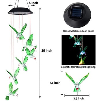 PAMNNY 7 Ηλιακό φως LED Wind Chime Hummingbird με αλλαγή χρώματος Αδιάβροχα φωτιστικά εξωτερικού χώρου για διακόσμηση κήπου αυλής