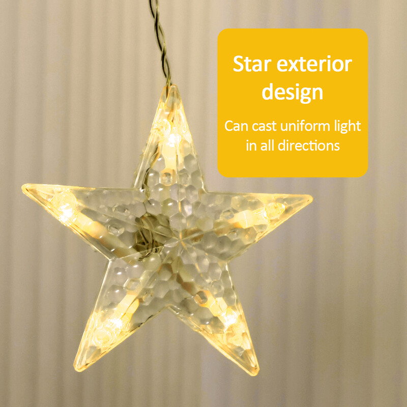 138 LED užuolaidų stygos lemputės vandeniui atsparios lango žvaigždės mėnulio fėjos lemputės romantiškos užuolaidinės lempos sodo balkono kiemo dekoravimui