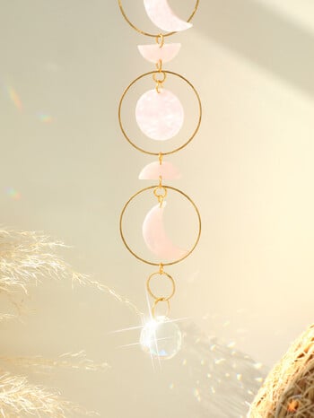 Pink Moon Phase Crystal Suncatcher Κρεμαστό Prism Ball Garden Sun Catcher βιτρό Rainbow Maker Light Catcher Εξωτερική διακόσμηση