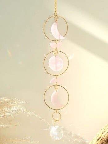 Pink Moon Phase Crystal Suncatcher Κρεμαστό Prism Ball Garden Sun Catcher βιτρό Rainbow Maker Light Catcher Εξωτερική διακόσμηση