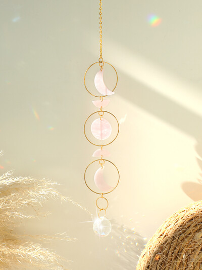 Pink Moon Phase Crystal Suncatcher Висяща призма Топка Градина Sun Catcher Витражи Rainbow Maker Light Catcher Външен декор