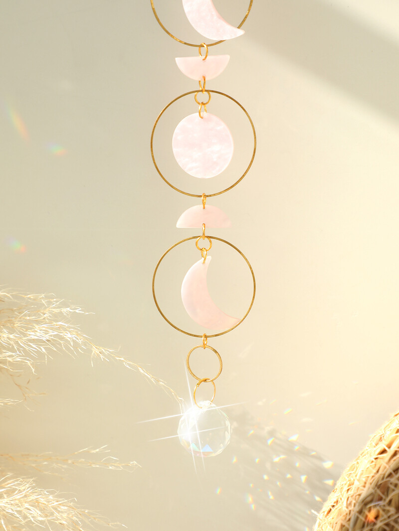 Pink Moon Phase Crystal Suncatcher Viseća prizma Lopta Vrtni hvatač sunca Vitraji Rainbow Maker Light Catcher Vanjski dekor