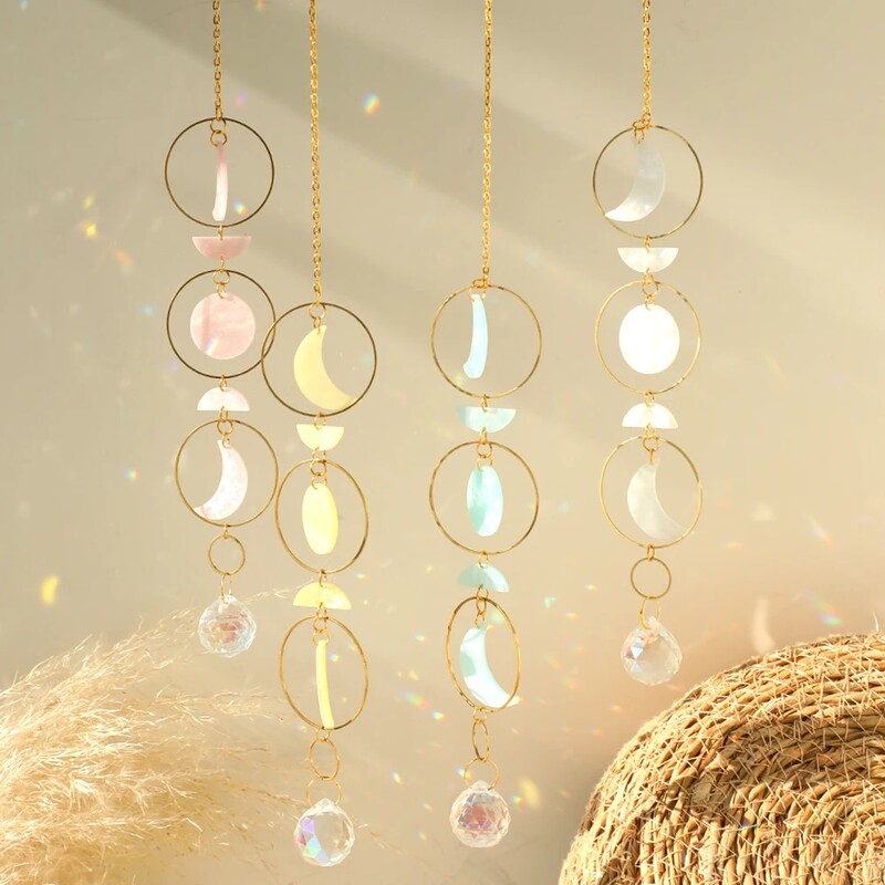 Pink Moon Phase Crystal Suncatcher Viseća prizma Lopta Vrtni hvatač sunca Vitraji Rainbow Maker Light Catcher Vanjski dekor