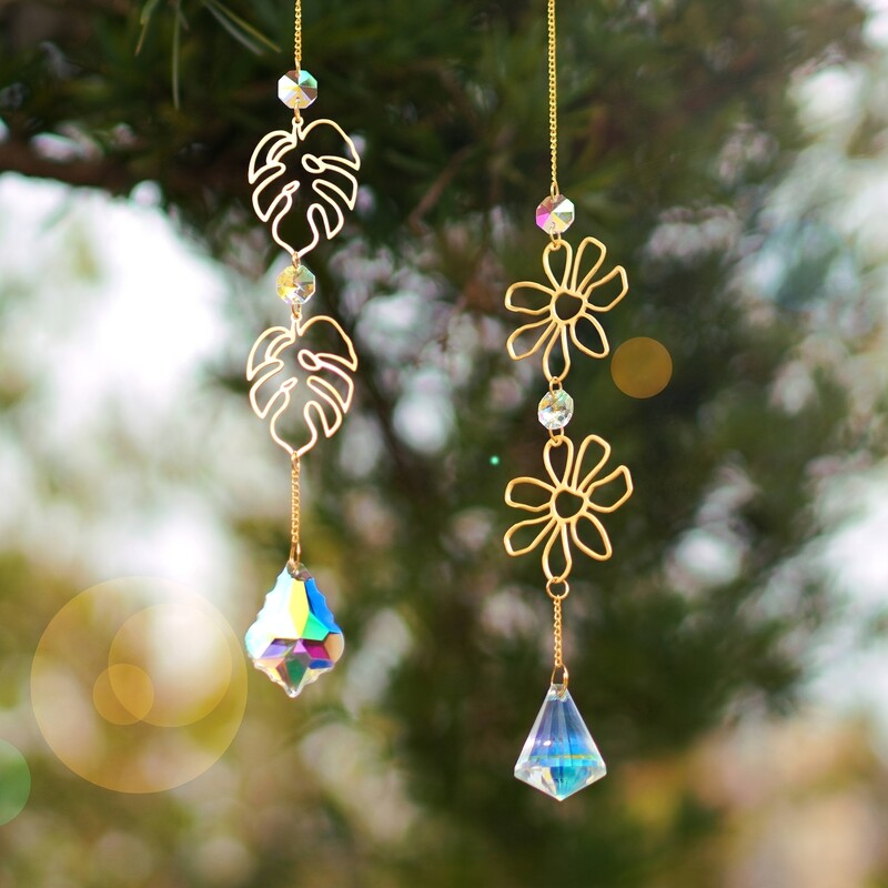 1kom kristalni privjesak hvatač sunca šuplji geometrijski oblikovan ukrasni viseći hvatač sunca u obliku lista viseći ukrasi