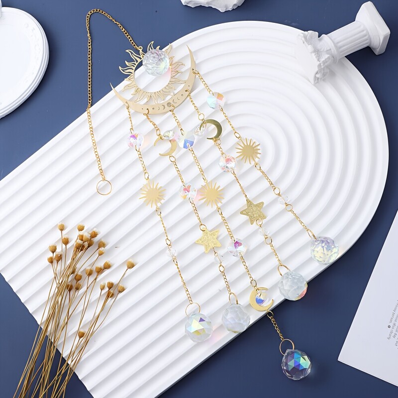 1kom zlatni plameni mjesečev kristalni privjesak hvatač sunčeve svjetlosti vanjski vrt ab boja viseći ukrasi viseći ukrasi