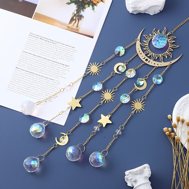 1kom zlatni plameni mjesečev kristalni privjesak hvatač sunčeve svjetlosti vanjski vrt ab boja viseći ukrasi viseći ukrasi