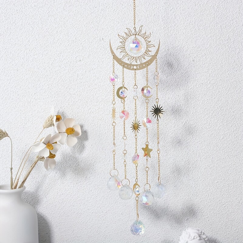 1kom zlatni plameni mjesečev kristalni privjesak hvatač sunčeve svjetlosti vanjski vrt ab boja viseći ukrasi viseći ukrasi