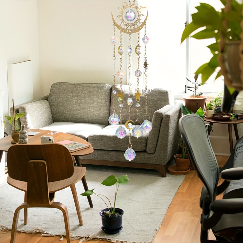 1kom zlatni plameni mjesečev kristalni privjesak hvatač sunčeve svjetlosti vanjski vrt ab boja viseći ukrasi viseći ukrasi