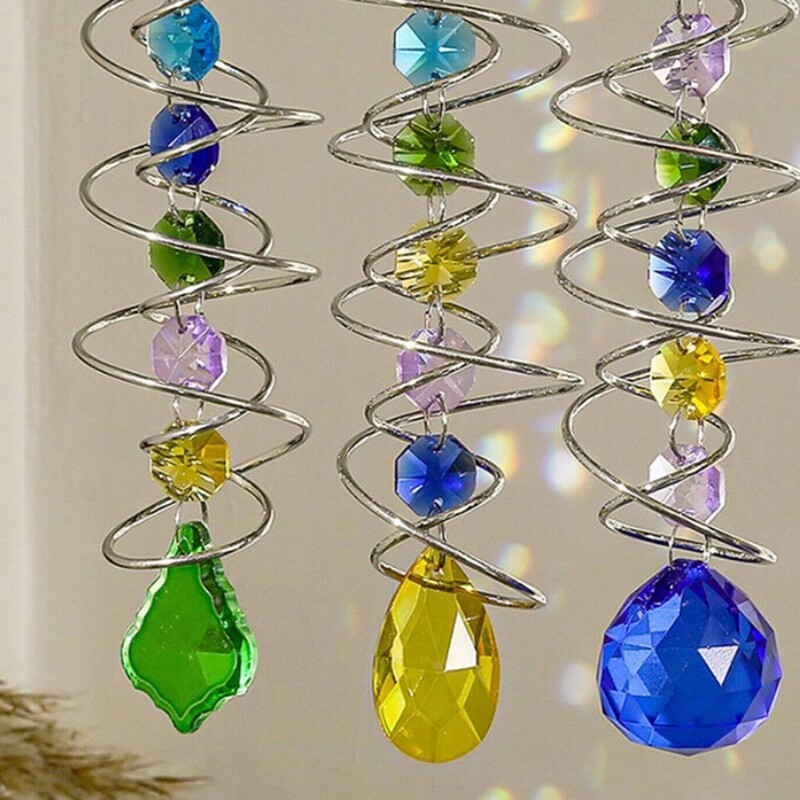 Dvostruki spiralni rep Wind Spinner Viseći 3D Suncatcher Kristalna kugla Šareni viseći ukras Rainbow Catcher Vanjski