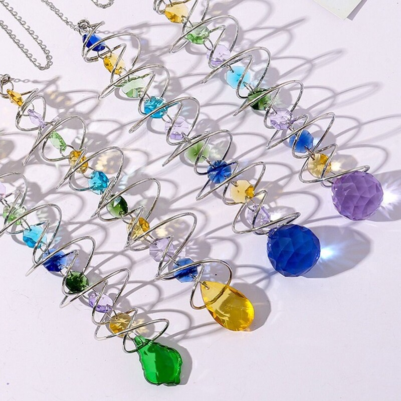 Dvostruki spiralni rep Wind Spinner Viseći 3D Suncatcher Kristalna kugla Šareni viseći ukras Rainbow Catcher Vanjski