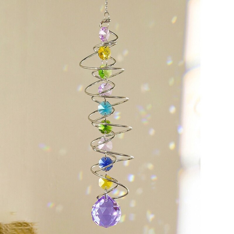 Dvostruki spiralni rep Wind Spinner Viseći 3D Suncatcher Kristalna kugla Šareni viseći ukras Rainbow Catcher Vanjski