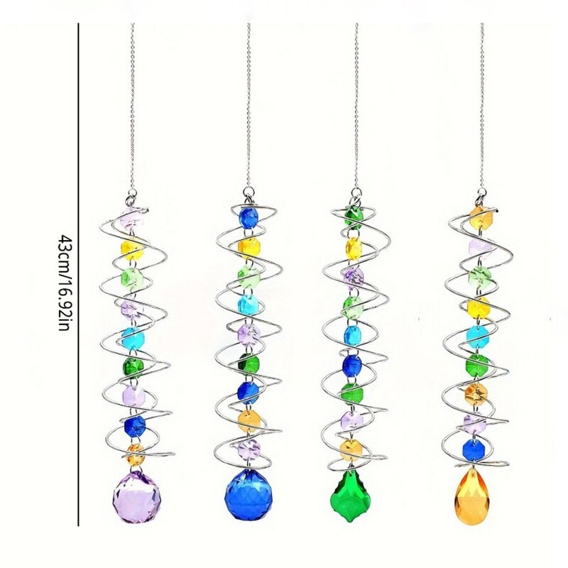 Dvostruki spiralni rep Wind Spinner Viseći 3D Suncatcher Kristalna kugla Šareni viseći ukras Rainbow Catcher Vanjski