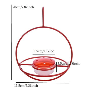 Κρεμαστός τροφοδότης κολιμπρί Προσέλκυσης πουλιών Υπαίθριος τροφοδότης κολιμπρί με κόκκινο γυάλινο μπολ για εξωτερική βεράντα στον κήπο στην πίσω αυλή