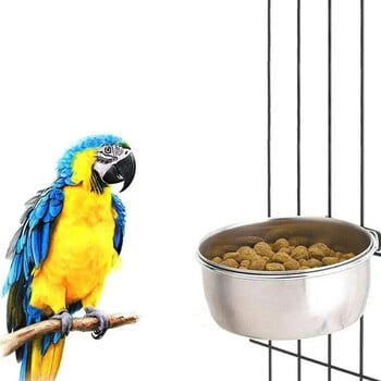 Pet Birds Cage Bowl Κρεμαστό Κλουβί Κλουβάκι Πιάτο Κύπελλο Anti-turnover Ανοξείδωτο ατσάλι Τροφοδότης τροφής ποτού για Parakeet Lovebird